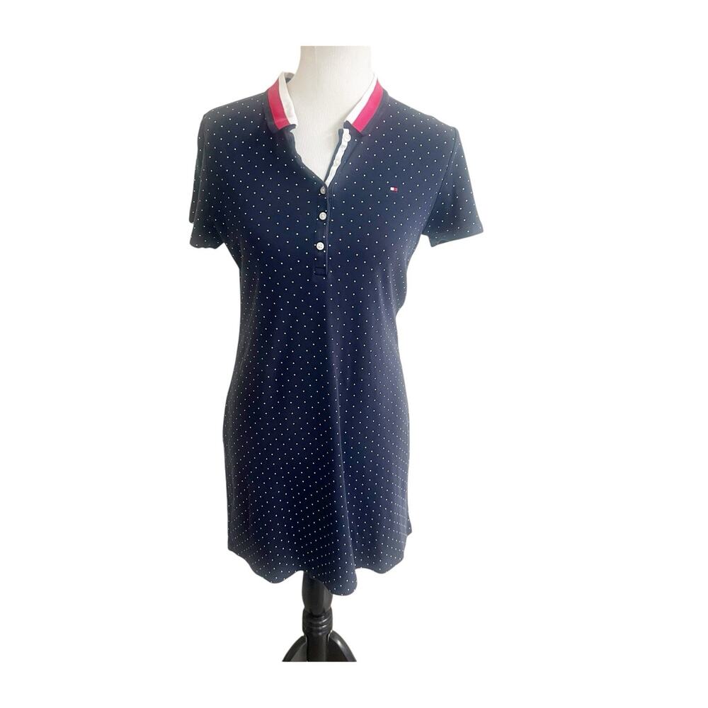 Tommy Hilfiger Womens Navy Blue Polka Dot Collar Polo Dress Short Sleeve Medium